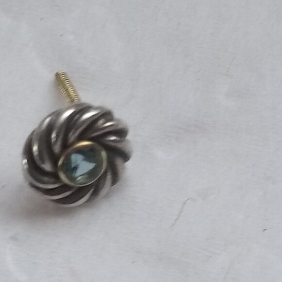 DAVID YURMAN SINGLE EARRING 925 STERLING SILVER & 18K GOLD BLUE TOPAZ STUD - Picture 2 of 5
